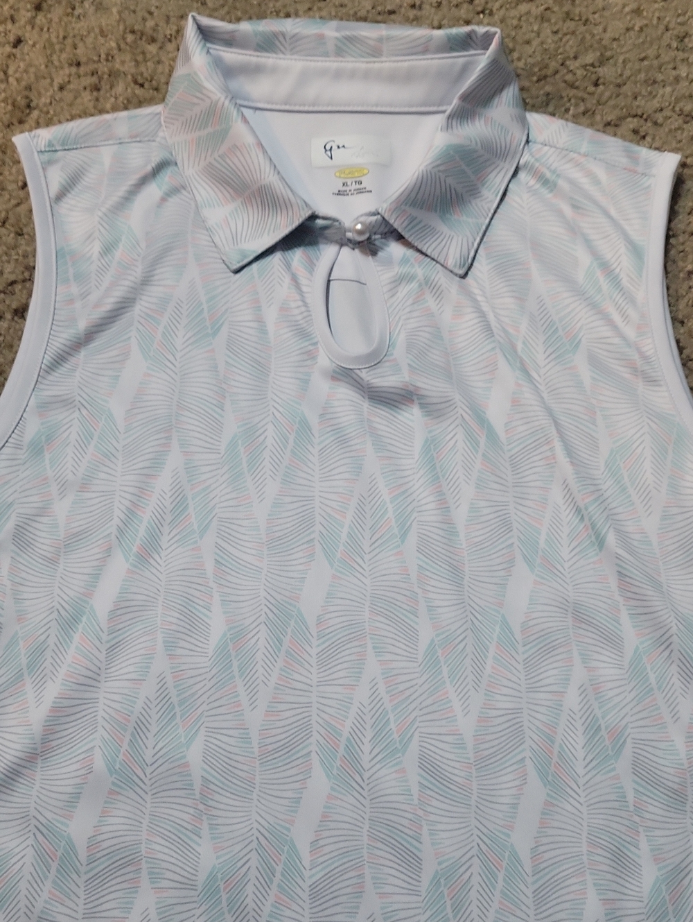Greg Norman Sleeveless Polo Shirt Pastel Leaf Print